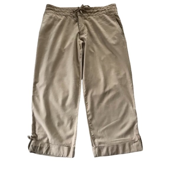 Old Navy Women’s Pants Cropped Stretch Just Below Waist Beige/Tan Linen Size 10 - Picture 1 of 9
